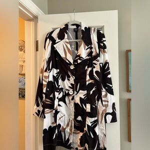 Tribal Denim Cotton Bold Print Jacket Long Lightweight size 4 pockets belted